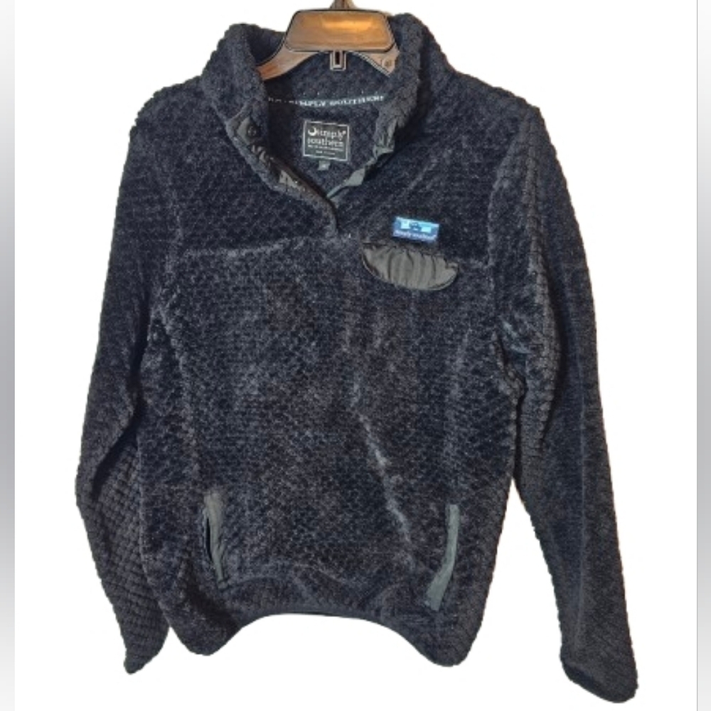 Simply Southern Women's Black Quarter Zip Up Fuzzy Sweater Size Large